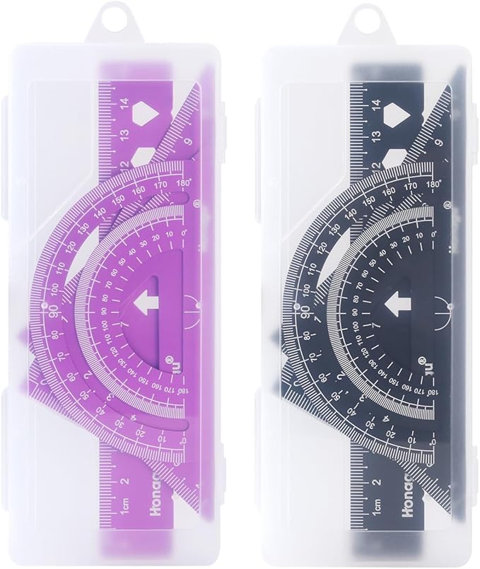 Honagu Triangular Ruler Set, 2 Sets/8 Pieces Aluminum Alloy Ruler, Metal Drafting Ruler, Geometric Protractor for Students, Draftsmen, Engineers, Home School Office Supplies(15cm/5.9inches, Red+Black)
