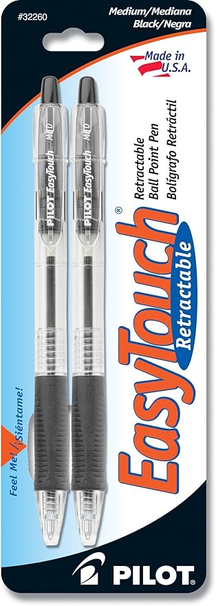 PILOT EasyTouch Refillable & Retractable Ballpoint Pens, Medium Point, Black Ink, 2-Pack (32260)