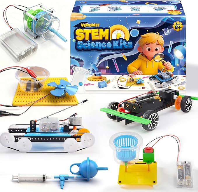 6-in-1 STEM Home Lab Science Kit for Kids Age 8-12, Boys & Girls 9 10 11 13 14 Year Old Educational Adventure Set: Tank & Car Building, Saltwater Generator | Perfect Birthday & Learning Gift for Kids