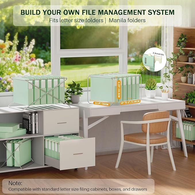 Hanging File Folders Letter Size, Green Hanging File Folders for Filing Cabinet, Expandable 2 Inch Hanging Files with Tabs Stay Organized Bulky Files, Medical Charts & Paper, 9.25 x 11.8 in