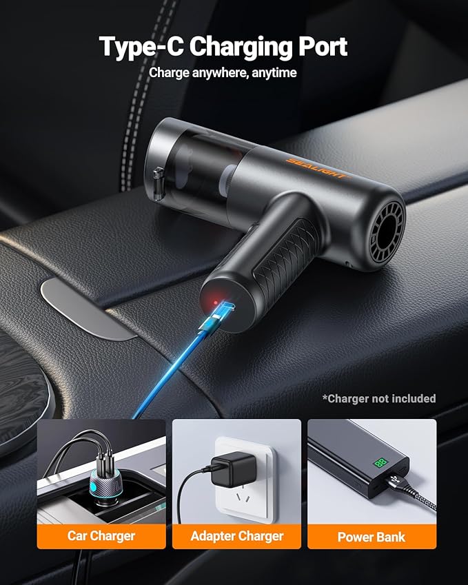 SEALIGHT Car Vacuum Portable Cordless, 25000PA Mini Vacuum Cleaner and Air Duster, 4 in 1 Hand Held Vacuum with Car Accessories, Cordless Vacuum Cleaner for Pet, Home, Office