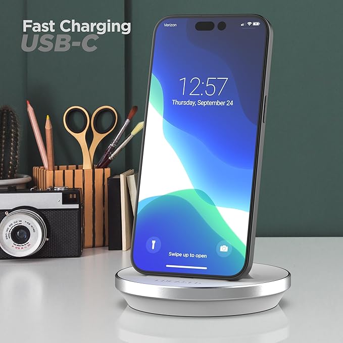 Encased Fast Charging USB-C Stand for iPhone 17/16 Pro Max (Non-Wireless) Desktop Wired Charger, Type-C Connector (White)