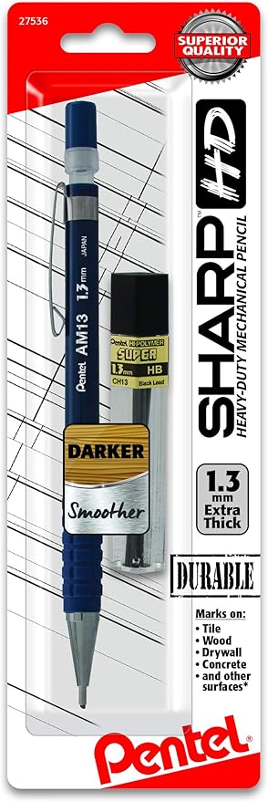 Pentel Sharp HD Mechanical Pencil, (1.3mm), Dark Blue Barrel, Includes Super Hi-Polymer Lead Refill (AM13LBP)