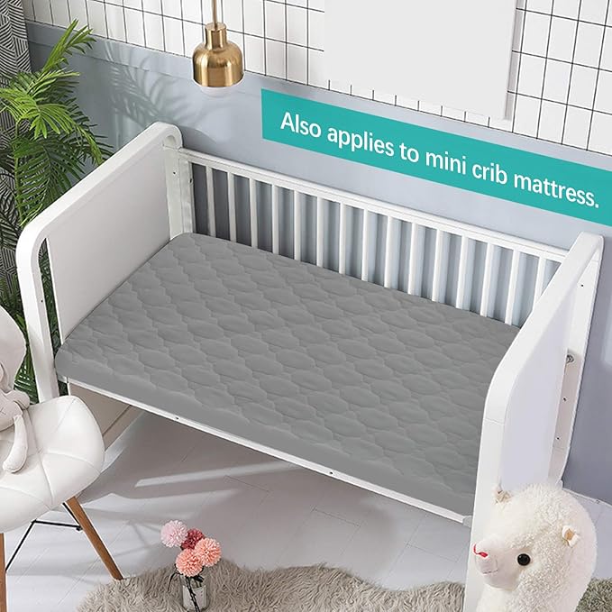 2 Pack Pack and Play Mattress Protector Sheets Fitted Waterproof Playard Mattress Pad Cover, Compatible with Graco Pack n Play & Dream On Me & Pamo Babe, Playpen/Playard Sheet, Gray&Pink, 39" x 27"