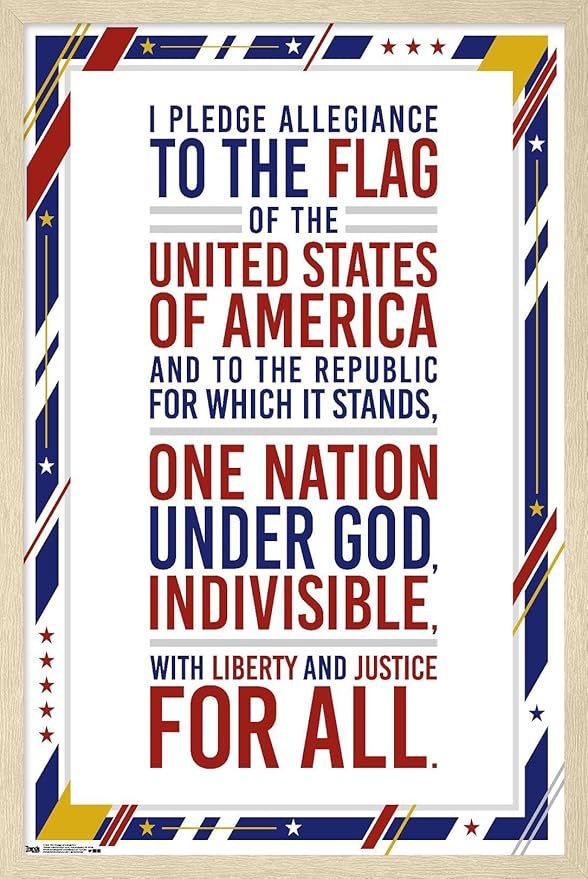 The United States Of America - Pledge Of Allegiance Wall Poster, 22.4L" x 14.7W", Blonde Framed Version