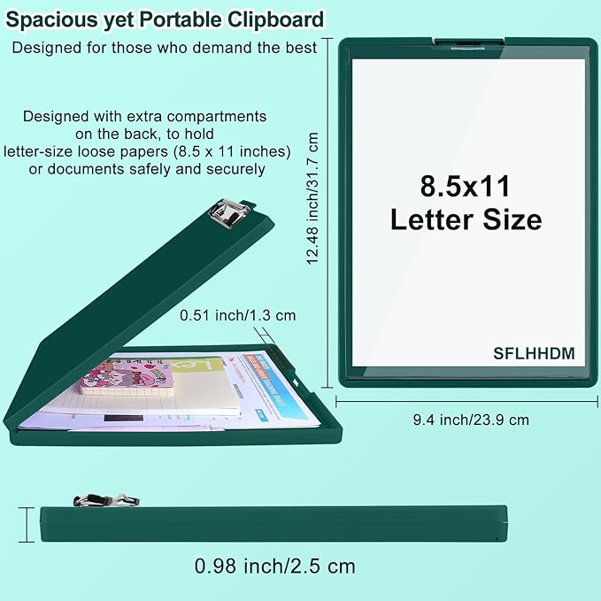 SFLHHDM Clipboard with Storage,Heavy Duty Clip Boards 8.5x11 with 2 Storage Case,Clear Visible Panel Storage Clipboards,Side Opening Nursing Clipboard Folder for Office Supplies-Bottle Green