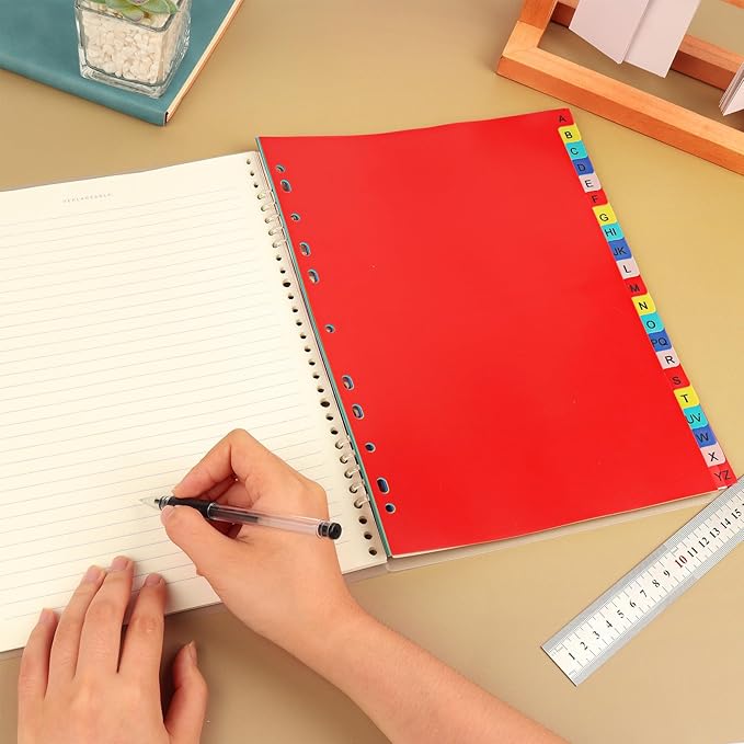 A-Z Plastic Binder Dividers 21 Tab, Alphabet Dividers with Tabs for 3 Ring, Multicolor Alphabetical Divider for 2/3/4/11 Ring Binders, Letter Size 8.2×11.6 Inch