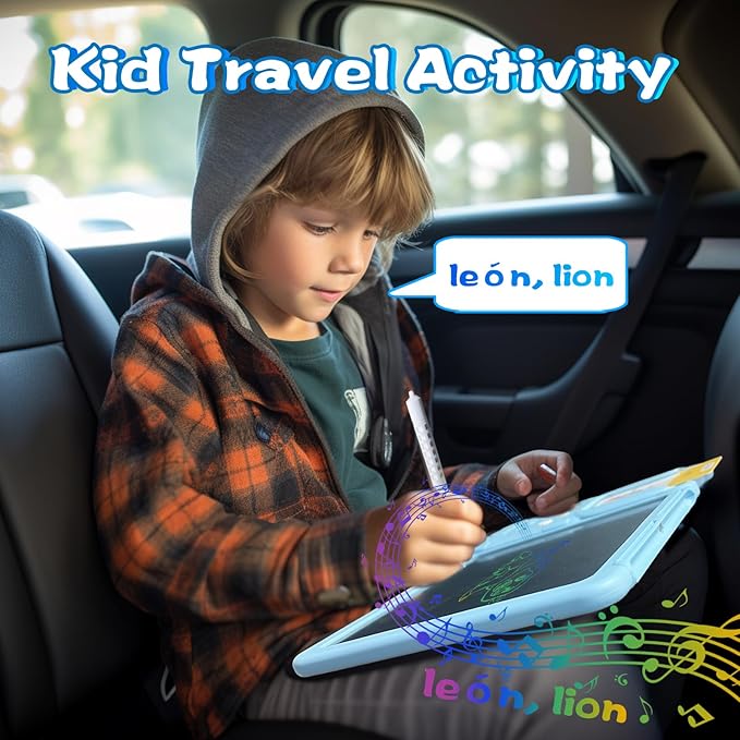 English Spanish Flash Cards for Kids 3-12 - Drawing Writing Tablet for Toddlers, Sensory Toys for Autistic Children, 510 Sight Words, Travel Activities for 4 Year Old Girl Boy (Blue)