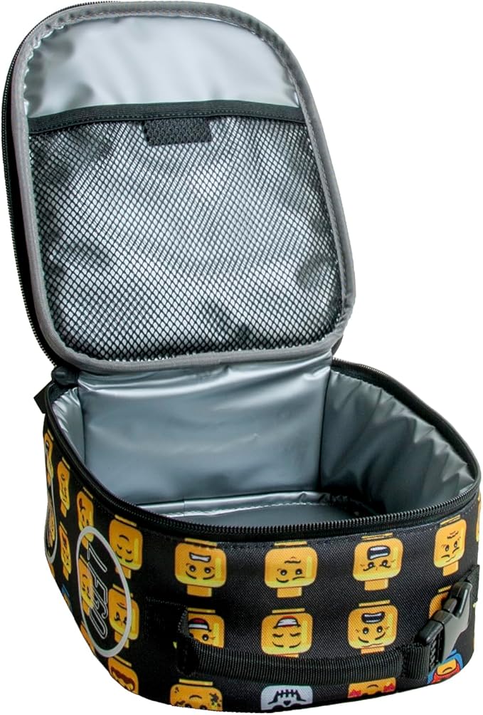 LEGO Kids Heritage Classic Lunch Box, Insulated Soft Reusable Lunch Bag Meal Container for Boys and Girls, Perfect for School or Travel, Meal Tote Keeps Food and Drinks Cold with Buckle, Minifigure