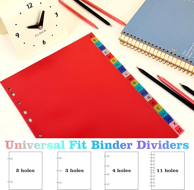 Tab A-Z Binder Dividers, Alphabet Plastic Binder Dividers with Multicolor Tabs, Letter Size 8.2" x 11.6", for 3 Ring Binders, Fits 2/3/4/11 Ring Notebook (42)
