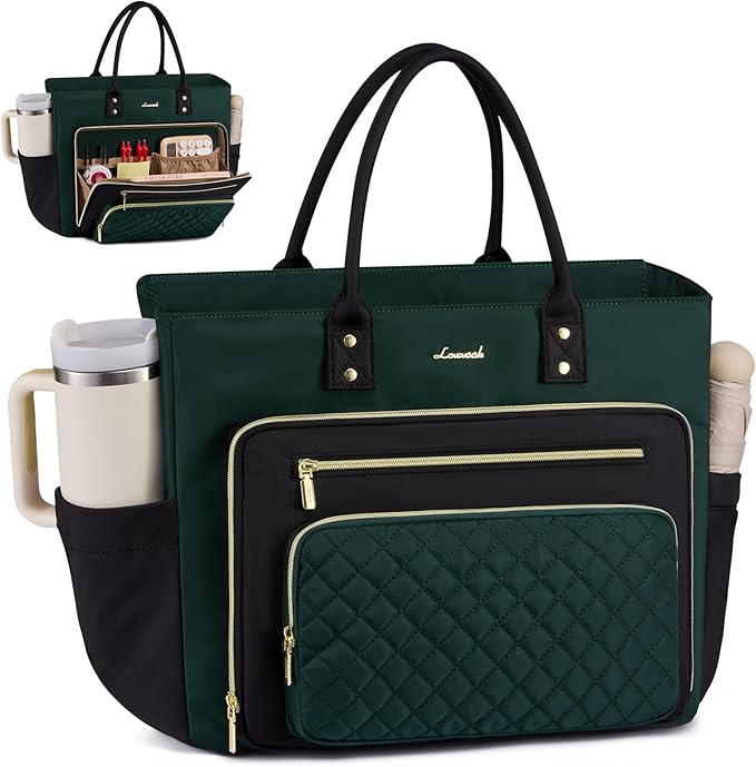 LOVEVOOK Laptop Tote Bag for Women With Large Cup Holder, Work Bags Teacher Nurse Bag, 15.6 Inch Professional Briefcase Business Travel Large Purses Handbag Gifts, Diaper Bag With Multi-Pockets