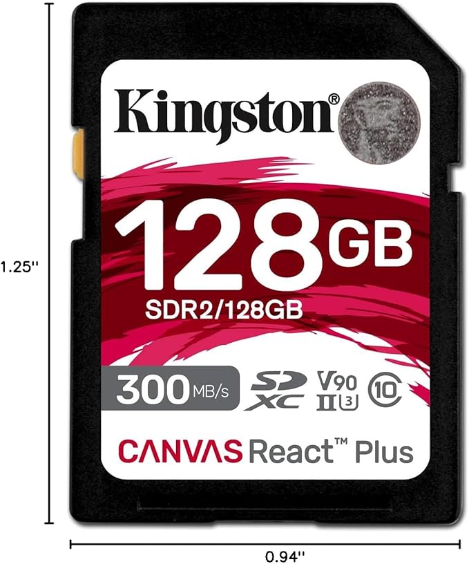 Kingston Canvas React Plus 128GB SD Card | SDXC UHS-II | 300R/260W U3 V90 | Full HD/4K/8K | SDR2/128GB