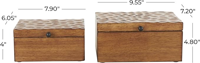Deco 79 Wood Geometric Decorative Box Textured Concave Honeycomb Storage Decorative Keepsake Boxes with Black Knobs, Set of 2 Storage Boxes 10", 8"W, Brown