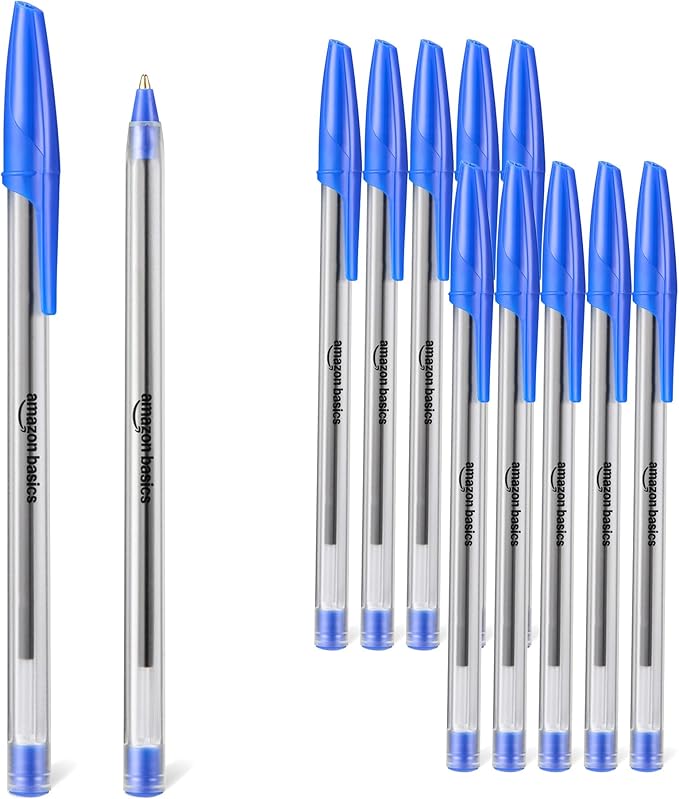 Amazon Basics Ballpoint Pens, Medium Point 1.0mm, Blue Ink, 12-Pack