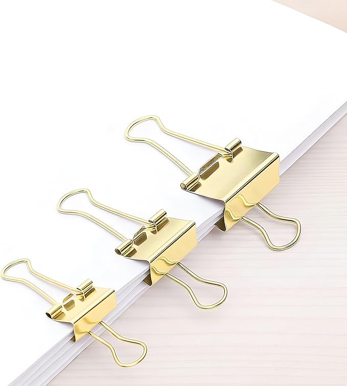 130 Pack Gold Binder Clips Assorted Sizes, Large Medium Small Mini 4 Sizes Mix, Paper Clamps Metal Paper Clips Set for Office School Home Business Supplies