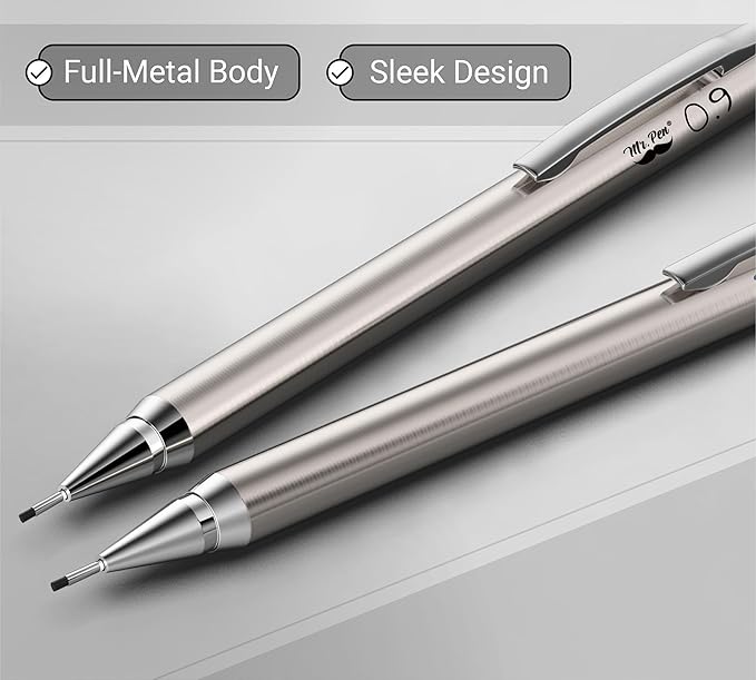 Mr. Pen- Metal Mechanical Pencils, 0.9mm, 2 Pack, Lead Pencil, Mechanical Pencil Metal Mechanical Pencil Mechanical, Mechinal Pencils, Mechanical Drafting Pencil