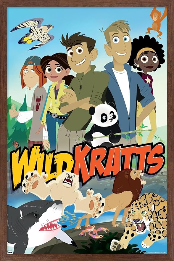 Wild Kratts - Group Wall Poster, 34L" x 22.4W", Mahogany Framed Version