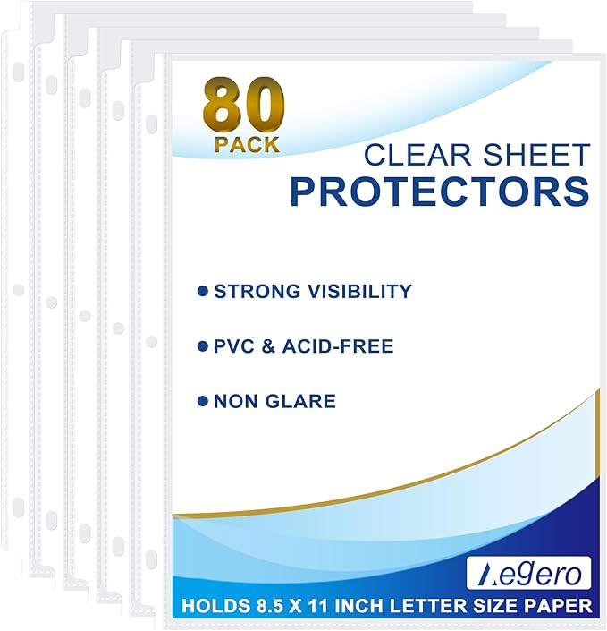 80 Pack Clear Sheet Protectors, 8.5 x 11 inch Page Protectors for 3 Ring Binder,Top Loading Paper Protector for Documents and Photos,Letter Size