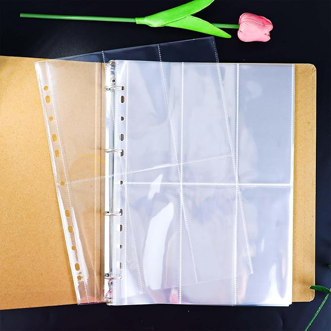 NatSumeBasics 20 A4 Binder 6 Pocket 2.5" X 6" Sheet Protectors Clear Binder Sleeves for A4 Binder Notebook Folder Cash Money Organizer (6 Pocket)