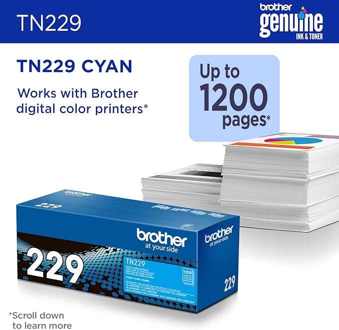 Brother Genuine TN229C Cyan Standard Yield Printer Toner Cartridge - Print up to 1,200 Pages(1)