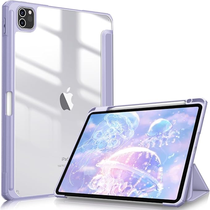 Fintie Hybrid Slim Case for iPad Pro 11-inch (4th / 3rd Generation) 2022/2021 - [Built-in Pencil Holder] Shockproof Cover w/Clear Transparent Back Shell, Also Fit iPad Pro 11" 2nd Gen, Lilac Purple
