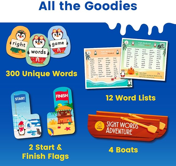 Sight Words Adventure Game | 300 High-Frequency Words for Pre-K to Grade 2 | Sight Word Flash Cards | Preschool Learning Activities | Classroom Must Haves | Kids Ages 3–6 | Up to 4 Players
