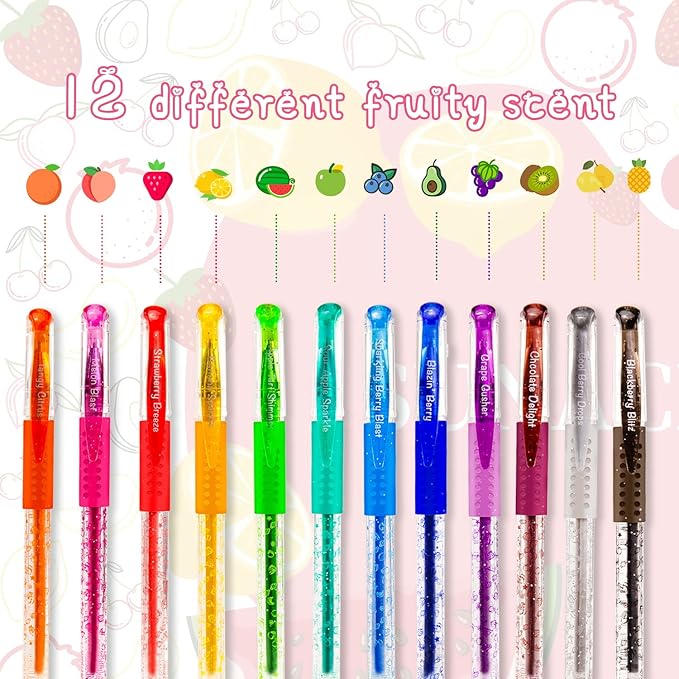 12 Colors Glitter Gel Pens,Glitter Pens Fine Tip Art Markers,for Adult Drawing, Writing, Coloring, Journaling