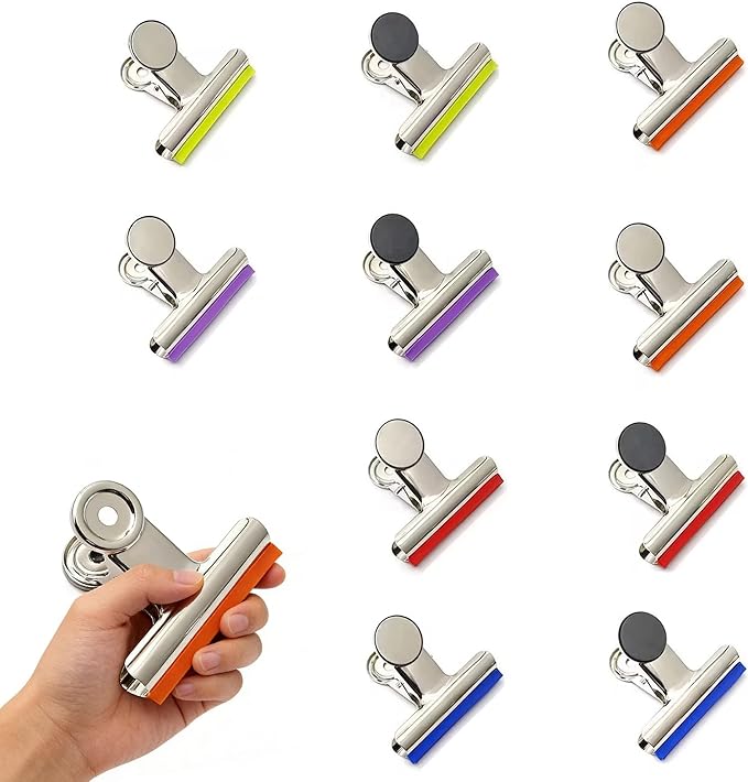 3 Inch Extra Large Magnetic Bulldog Clips, Silver, 10 Pack, Silicone Covered Binder Clips with No Sharp Edges, Foldable Clamps for Food Chip Bags & Document Organization