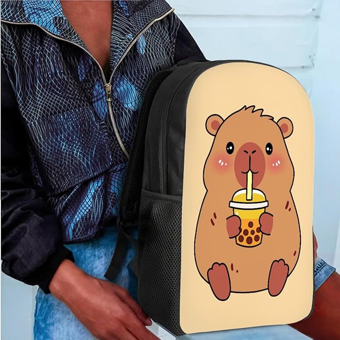 CLOHOMIN Cute Capybara Bookbag And Lunch Box Set for Girls Yellow Backpack with Lunch Bag for Kids 4th Grade Elementary/Primary School Bag Thermal Lunchbox Large Pencil Case, Set of 3