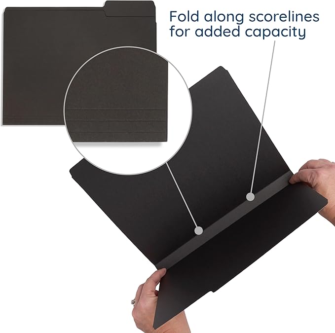 100 Blue Summit Supplies Black File Folders - Letter Size File Folders with 1/3 Cut Tabs, Durable 11pt Black Paper, Holds Letter Size Documents, 100 Pack