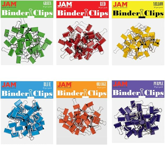 JAM PAPER Colorful Binder Clips - Small - 3/5 Inch (15 mm) - Assorted Binderclips - 6 Packs of 30