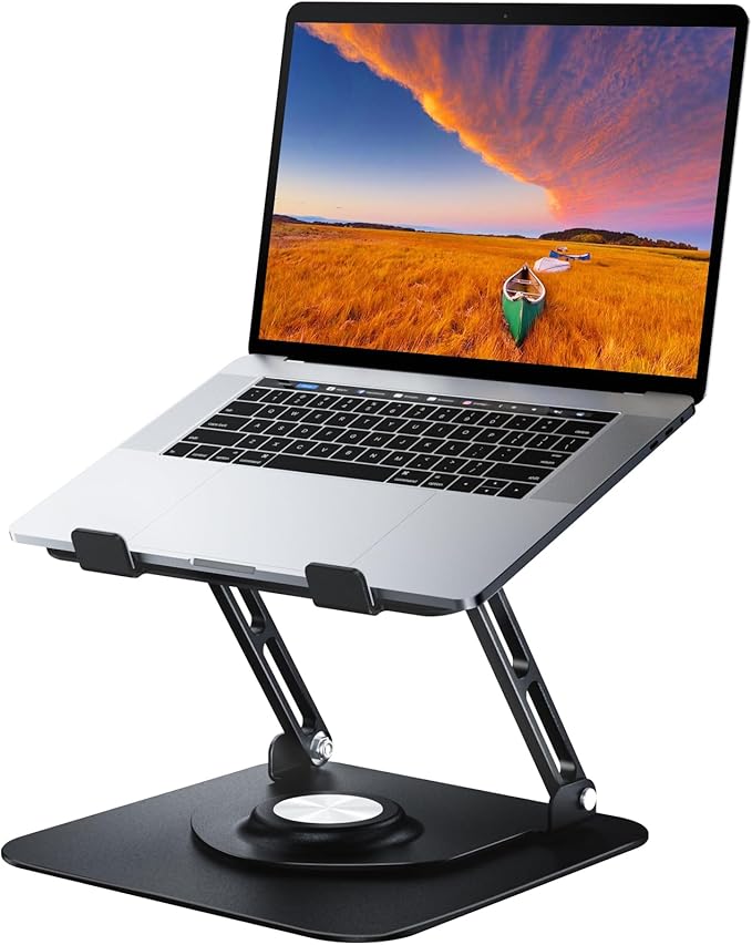 Laptop Stand for Desk, Adjustable Computer Stand with 360° Rotating Base, Ergonomic Laptop Riser for Collaborative Work, Foldable & Portable Laptop Stand, fits for All 10-16" Laptops (Black)