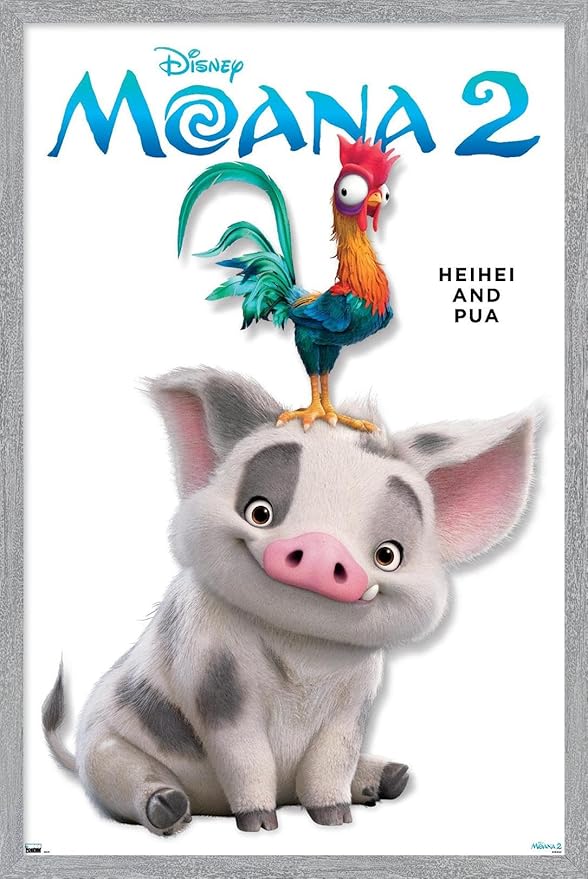 Disney Moana 2 - Heihei and Pua Feature Series Wall Poster, 22.4L" x 14.7W", Gray Framed Version