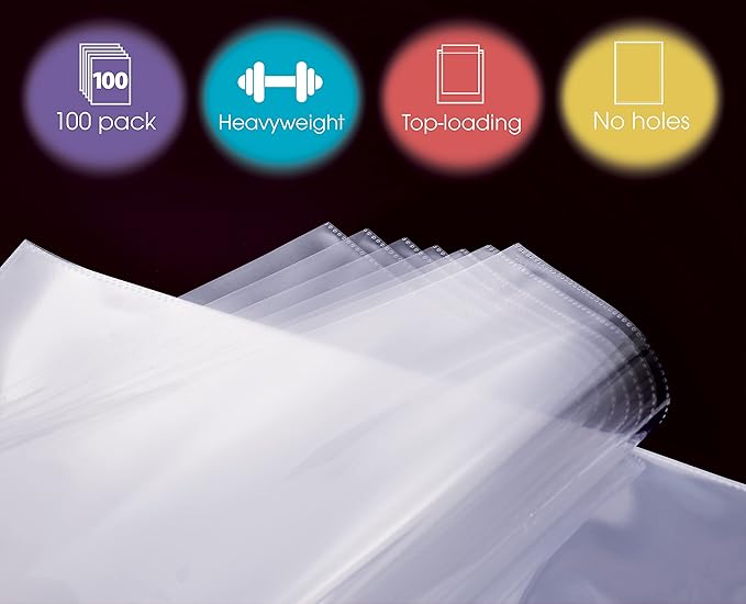 GOLD SEAL No Holes Sheet Protectors, Bulk Pack, Letter Size (8.5 x 11 Inch), Heavyweight Clear View Sheet Protectors, Top Loading, Document Protectors, Artwork Protectors,(100 Pack)