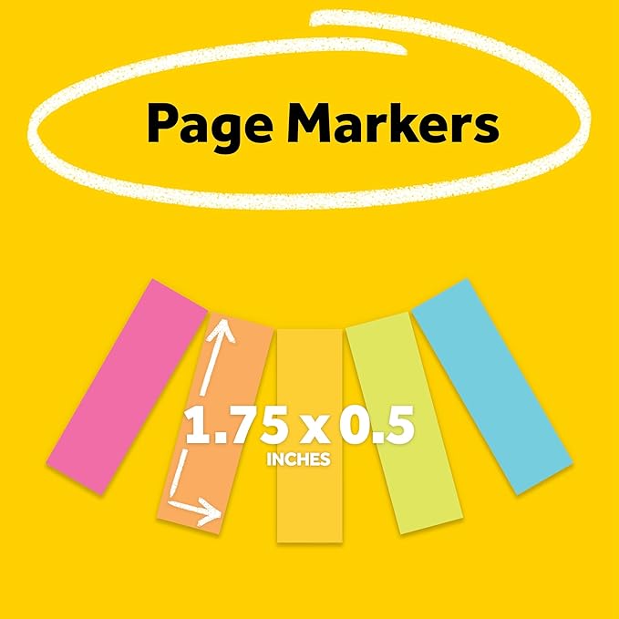 Post-it Page Markers Sticky Tabs for Books/Documents, Assorted Rainbow Colors, (670-5AF) 0.5 in x 1.75 in (12.7 mm x 44.4 mm), 50 Sheets/Pad, 5 Pads/Pack, 6-Pack