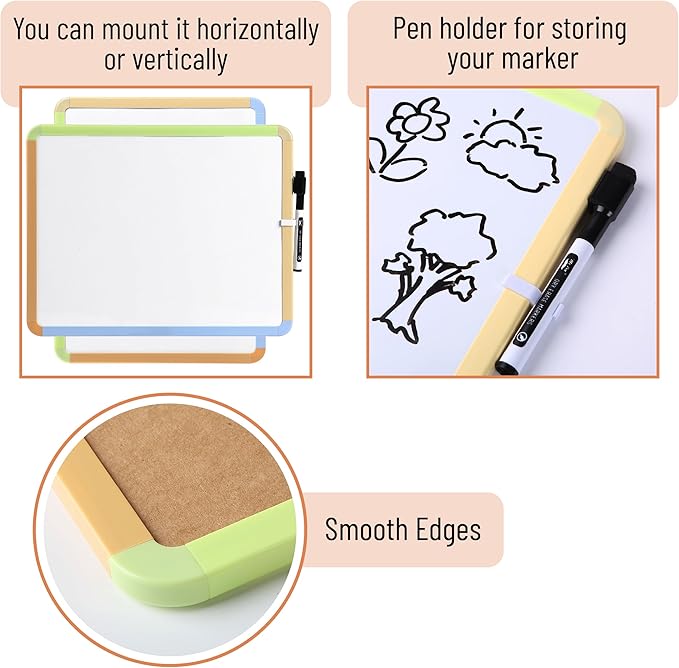 Mr. Pen- Dry Erase Board, 14” x 11” with a Black Dry Erase Marker, Small Mini White Board for Students