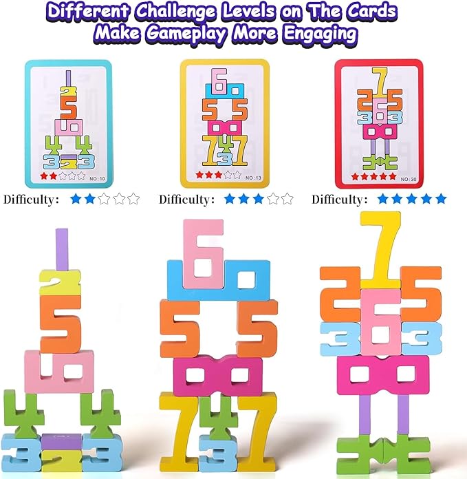 Montessori Math Blocks for Kids Ages 3-8 | 20PCS Wooden STEM Learning Toys with Balance Game | Self-Checking Number Puzzles & Counting Cubes | Toddler Educational Building Set