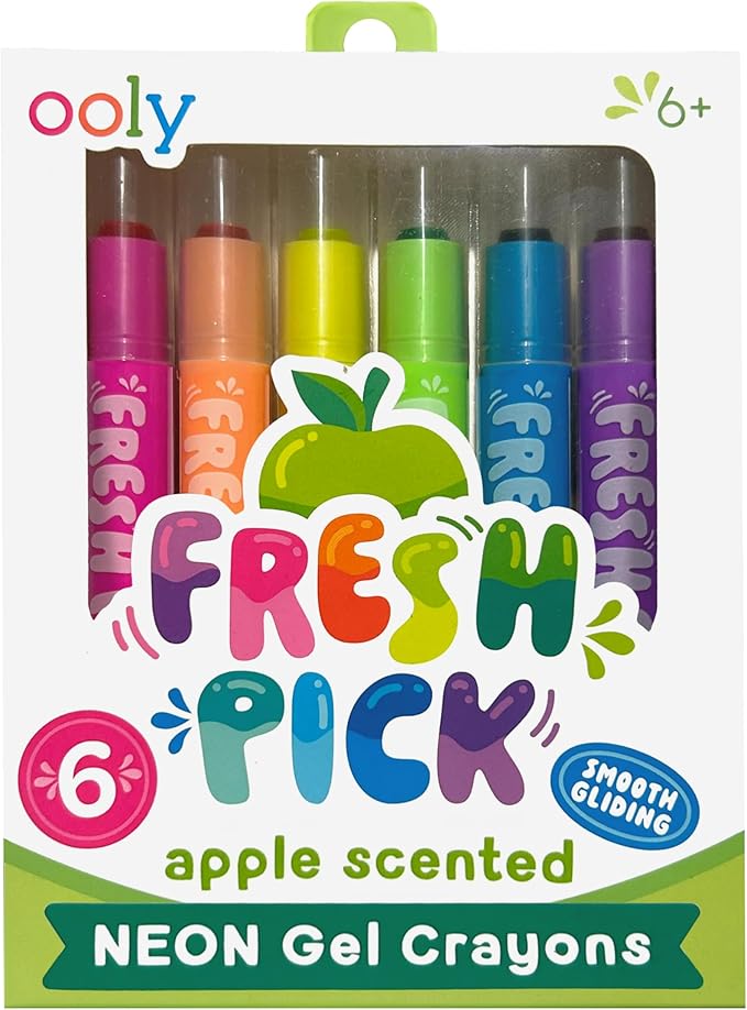 Ooly Scented Neon Gel Crayons, Set of 6 Twist Up Smooth Gliding Bright Colored Crayons, Highlighters for Notes, Crisp Green Apples Smell
