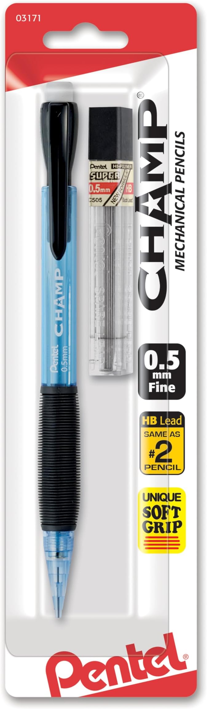 Pentel Champ Starter Set Automatic Pencil with Lead, (0.5mm), Assorted Barrels, 1 Pack, Barrel Color May Vary (ACEBP)