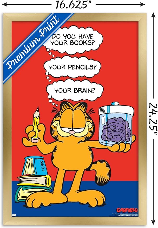 Garfield - Brain Wall Poster, 22.4L" x 14.7W", Gold Framed Version
