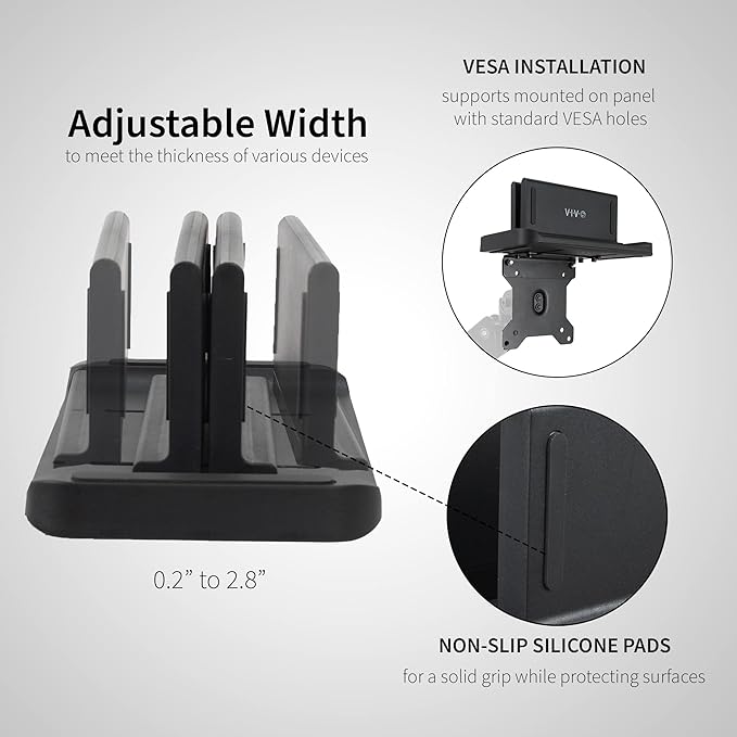 VIVO Multifunctional Adjustable Thin Client Mini PC Mount Bracket, CPU VESA Monitor Arm Computer Holder, Freestanding Desk Stand, Vertical Laptop Stand, Black, MOUNT-PC05M