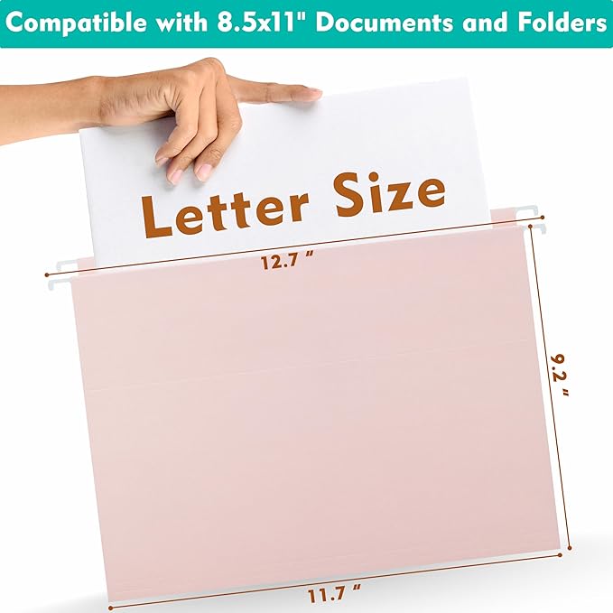 Zzrywuty Hanging File Folders, 12-Pack Letter Size Hanging File Folders with 1/5-Cut Tabs, Color File Folders Office Organizer for Filing Cabinet, Bulky Files & Medical Charts