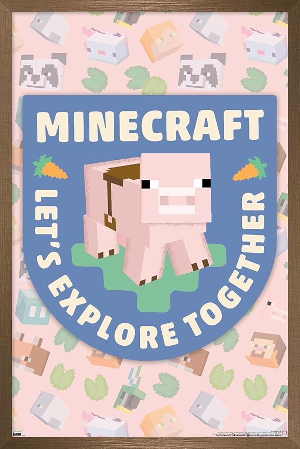 Trends International Minecraft - Let's Explore Together Wall Poster, 22.4L x 14.7W, Bronze Framed Version
