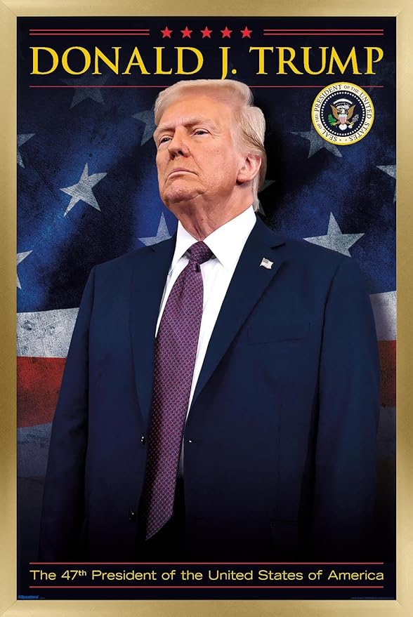 President Donald Trump - 47th President Wall Poster, 22.4L" x 14.7W", Gold Framed Version