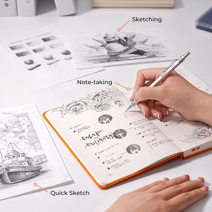 Nicpro 2 PCS Mechanical Pencil 0.5mm & 0.7 mm with Case, MP1000 Metal Artist Pencil Set with 4 Tubes HB Lead Refills, 2 Erasers, 9 Eraser Refills For Art Writing Drafting, Drawing, Sketch, Silver