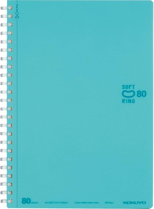 KOKUYO Spiral Lined Notebook, 8.3'' x 5.8'' Pastel Journal A5 Soft Ring Notebooks with Dot 6 mm Ruled, 80 Sheets, Light Blue 1 Subject Notebook, Note Taking for School. Japan Import (SU-SV338BT-LB)