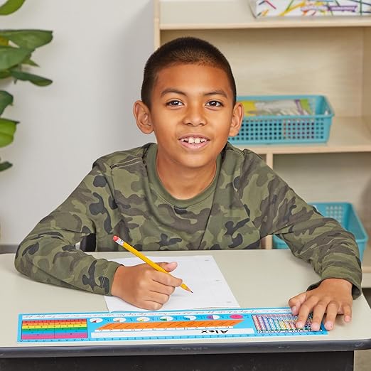 Really Good Stuff 24PK Zaner-Bloser Cursive Self-Adhesive Deluxe Plastic Desktop Reference Nameplate With Number Line, Fractions, Decimals, Percentages, Place Values, and Multiplication