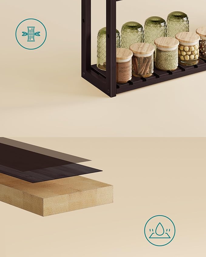 SONGMICS Bamboo Bathroom Shelf, 3-Tier Adjustable Plants Rack, Wall-Mounted or Stand, in The Living Room, Balcony, Kitchen, 5.9 x 23.6 x 21.3 Inches, Brown
