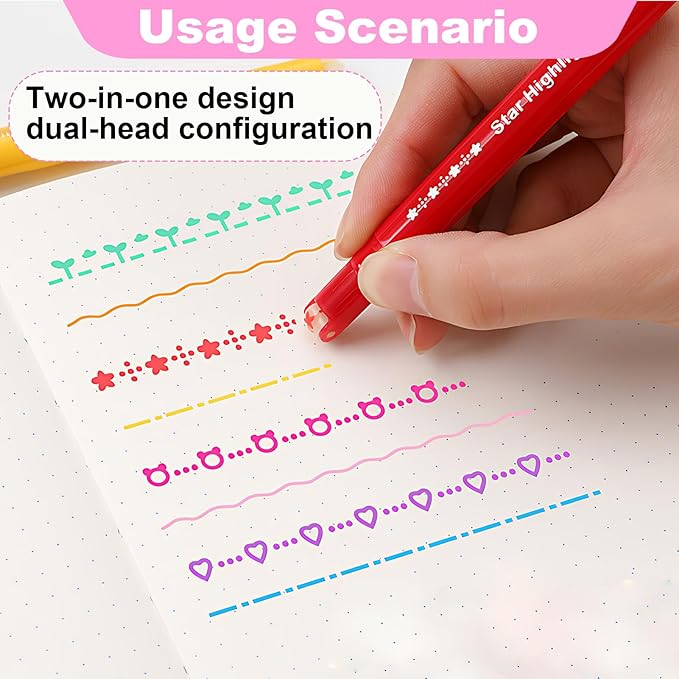 8PCS Curve Highlighter Pen Set, 8 Different Shapes Dual Tip Marker Highlighters for Note Taking Journaling Drawing, Colored Curve Pens Set for Planner Back to School Supplies