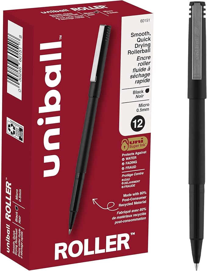 uniball Roller Rollerball Pens,Micro Point (0.5mm),Black,(Pack of 144)